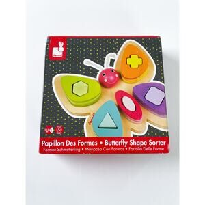 New Janod Baby or Toddler Wood Butterfly Shape Sorter Puzzle Toy